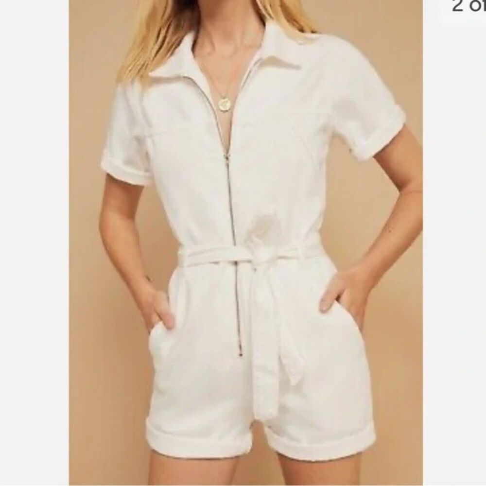 REFORMATION RENEWED WHITE DENIM SHORTS JUMPSUIT SIZE 0 ECO FRIENDLY
